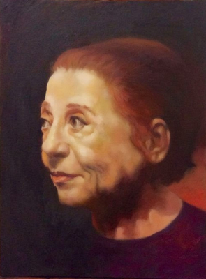 "Fernanda na coxia", Mazé Leite, óleo sobre tela
